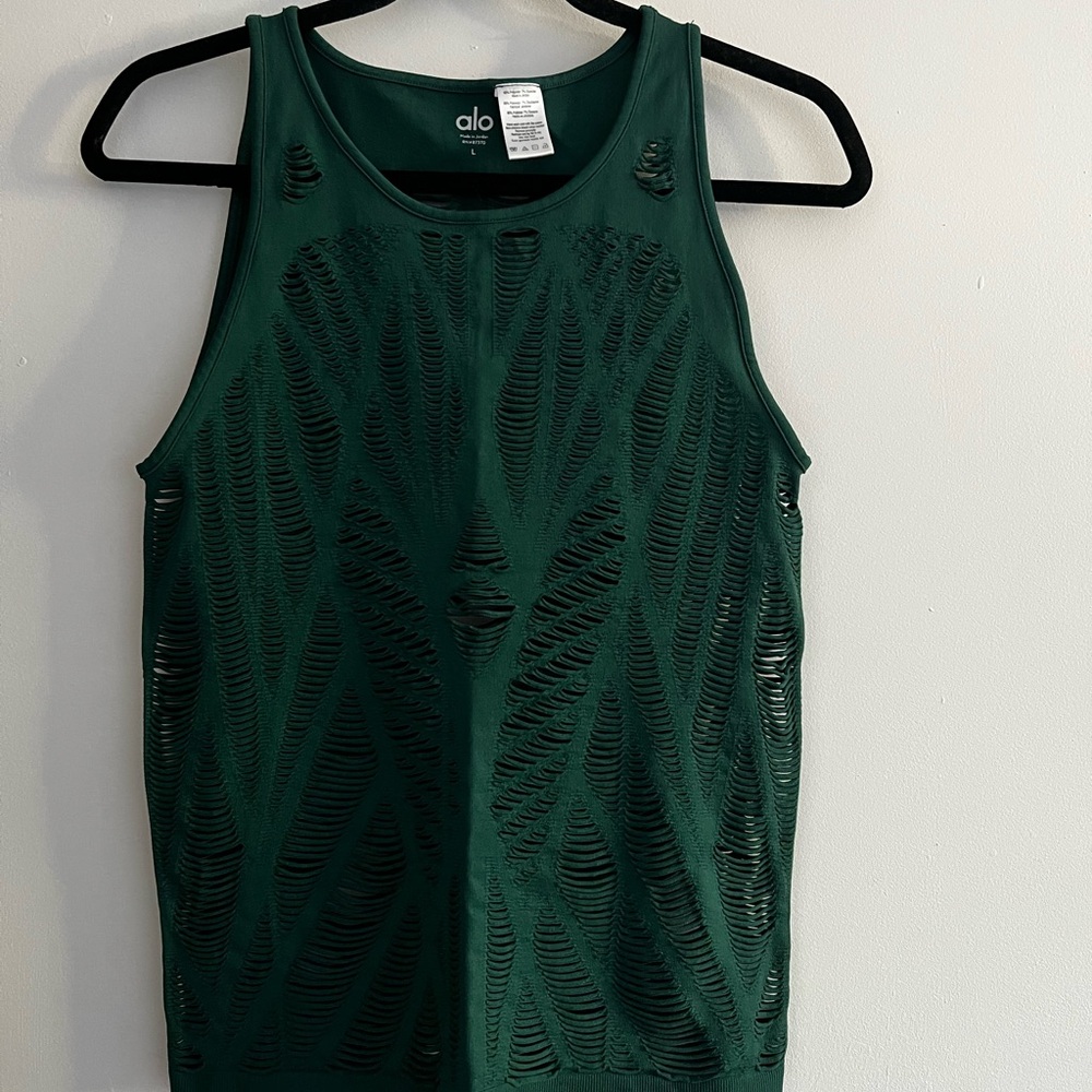 ALO Yoga Forest Green Patterned Tank Top